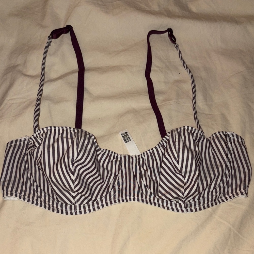 PINK Victoria's Secret 100% Cotton Brown and White Striped Balconette Bra